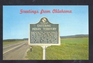 GREETINGS FROM OKLAHOMA ENTERING TO INDIAN TERRITORY SIGN POSTCARD