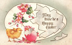 May Thine Be A Happy Easter Holiday Eastertide Chick Egg Vintage Postcard 1916