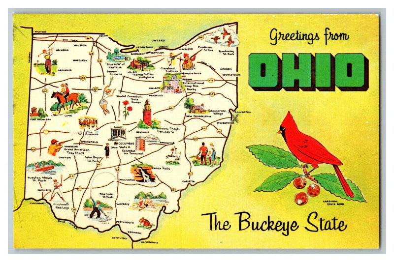 Greetings From OHIO The Buckeye State Map QSL Radio Card  