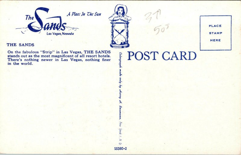 Vtg 1950s The Sands Hotel and Casino Las Vegas Nevada NV Postcard