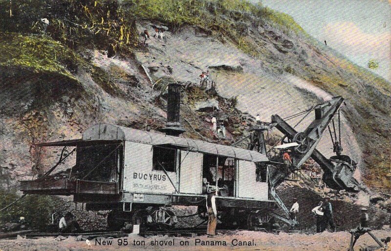 1910 Early Chromo Litho Color,Bucyrus 95 Ton Shovel on Panama Canal,Old Postcard