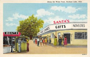 Buckeye Lake Ohio 1940s Postcard Along Water Front Santa Gift Shop Boats 