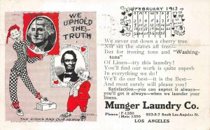 MUNGER LAUNDRY CO LOS ANGELES CALIFORNIA LINCOLN GINKS ADVERTISING POSTCARD 1913