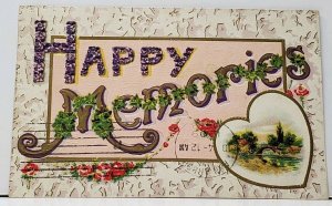 Happy Memories Embossed Gilded 1909 New Haven Michigan to Ann Arbor Postcard H18