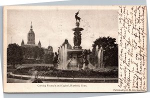 Postcard CT Hartford Corning Fountain and Capitol