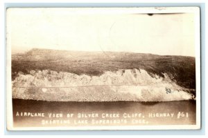 1935 Aerial View Silver Creek Cliff Lake Superior Wisconsin RPPC Photo Postcard