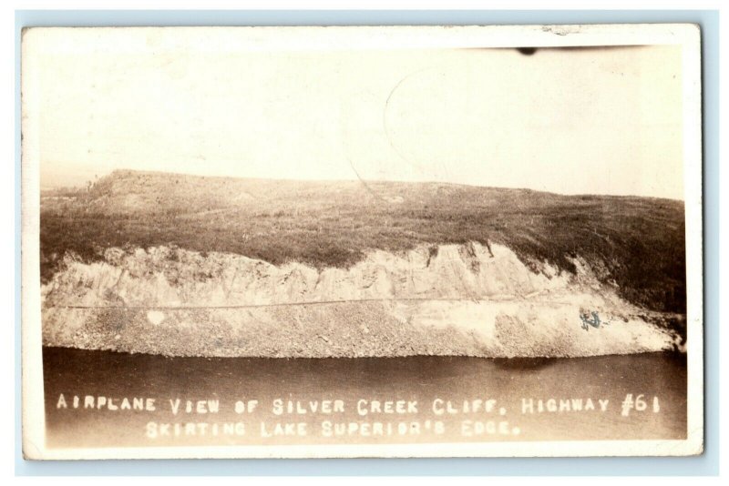 1935 Aerial View Silver Creek Cliff Lake Superior Wisconsin RPPC Photo Postcard