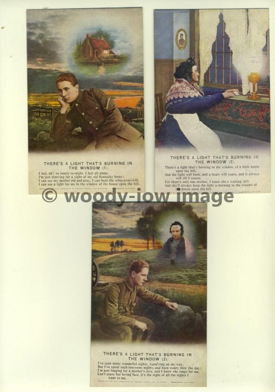 su1153 - Theres A Light Thats Burning In The Window- Set of 3 Bamforth Songcards