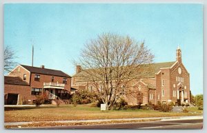 Seaford Delaware~Our Lady of Lourdes RC Church in Fall~Parsonage Attached~1950s