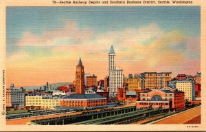 Washington Seattle Railway Depots and Southern Business District Curteich