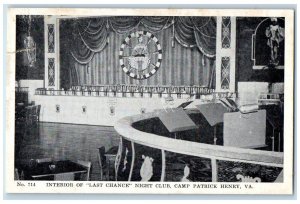 c1950's Interior of Last Chance Night Club Camp Patrick Henry VA Postcard