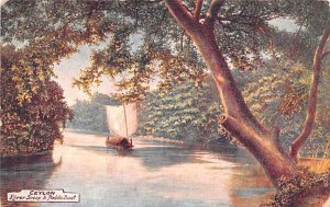 River Scene and Padda Boat Ceylon, Ceylan Writing on back 