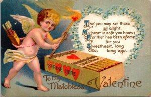 Valentine's Day PC Cherub Striking Lighting Cupids Match Matchbox Fire Flowers