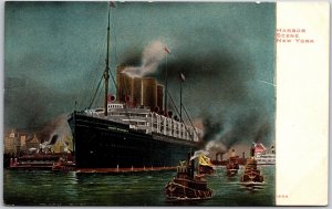 1904 Kaiser Wilhelm Ship Harbor Scene New York Scene Matteawan Vintage Postcard