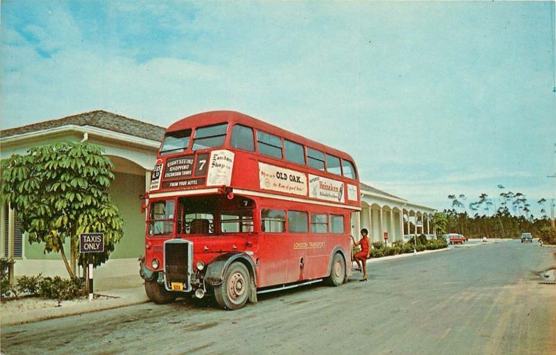 Freeport Grand Bahama Double Decker Bus London Transport young woman Postcard