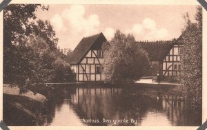 Vintage Postcard Den Gamle Old Town Lake Trees  Museum Aarhus Denmark