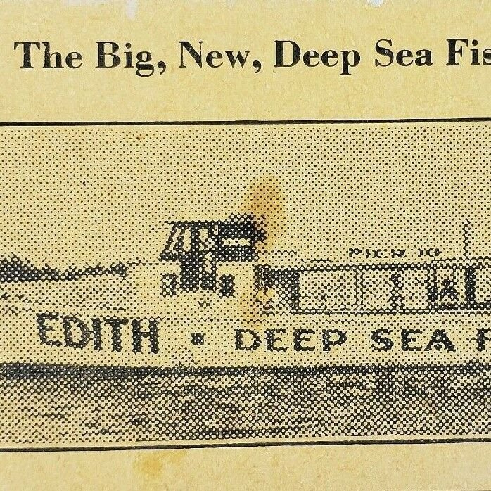 Vintage The Big New Deep Sea Fishing Cabo Boat Ship Edith Business Card Ad 1930s