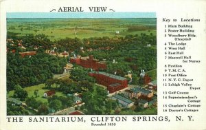 New York Clifton Springs Sanitorium 1940s Teich Birdseye Postcard 22-3407