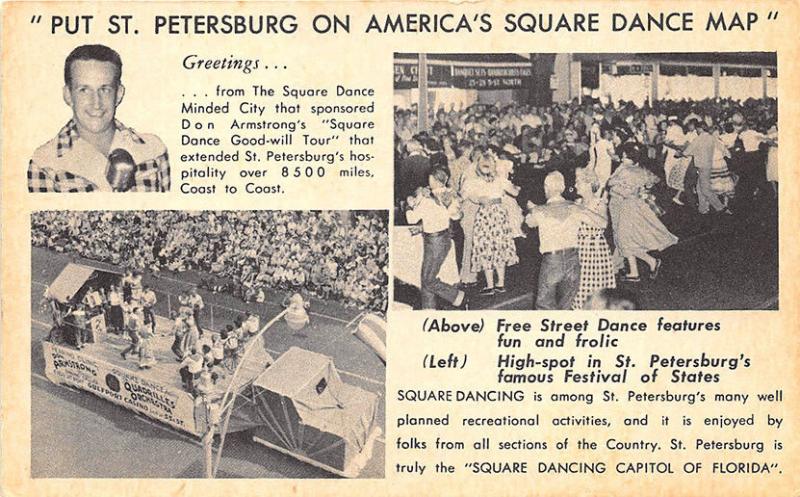 St Petersburg FL Don Armstrong's Square 1953 Dance Good-will Tour Postcard