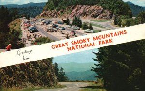 Vintage Postcard 1958 Greetings From Great Smoky Mountains National Park Parking