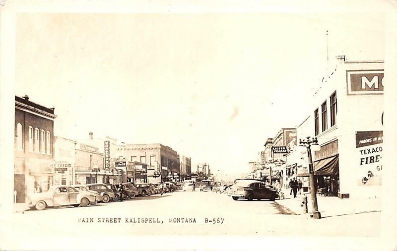 RPPC KALISPELL Main Street Scene Montana c1940s Vintage Postcard