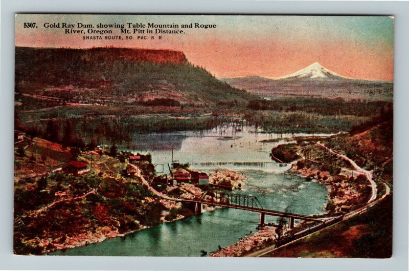 Rogue River OR-Oregon, Gold Ray Dam, Table Mountain, Vintage Postcard