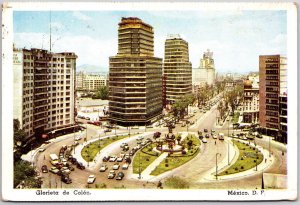 Mexico D.F., 1955 Glorieta De Colon, Plaza Cristobal Colon, Boulevard, Postcard