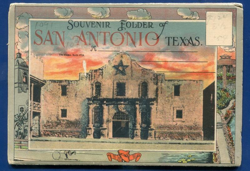 San Antonio Texas Alamo Sunken Garden Brackenridge park Missions postcard folder