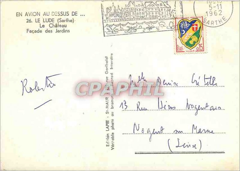 Postcard Modern plane over Le Lude (Sarthe) Fa�ade The castle gardens
