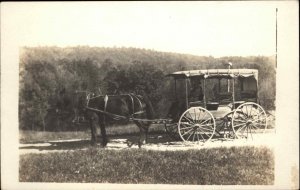 Horse Drawn 3 Bench Covered Wagon c1910 Real Photo Postcard - Amateur