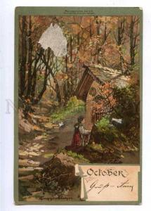 189909 ART NOUVEAU Months OCTOBER by GUGGENBERGER Vintage PC