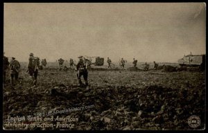 USA England WWI English Tanks and US Soldiers Battle in France PPC 64093