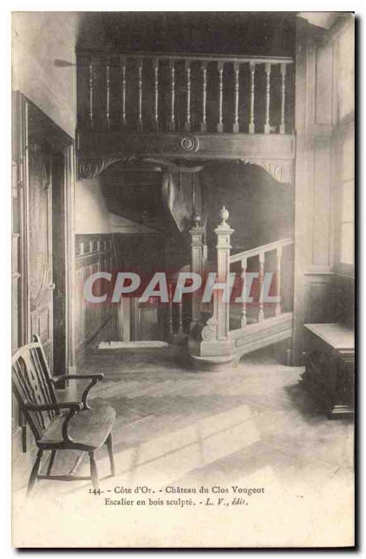 Old Postcard Chateau du Clos d'Or Vougeot Cote wooden staircase carves