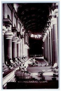 c1930 Old Temple Interior Crowd View Madurai India RPPC Unposted Postcard 