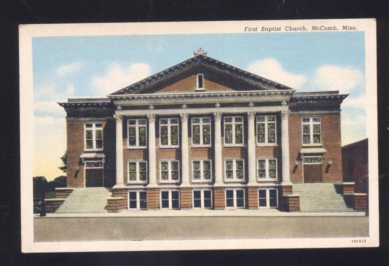 MCCOMB MISSISSIPPI FIRST BAPTIST CHURCH ANTIQUE VINTAGE POSTCARD MISS.