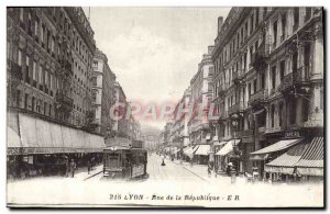 Old Postcard Lyon Rue de la Republique Tramway