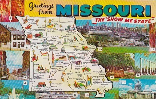 Greetings From Missouri With Map 1963