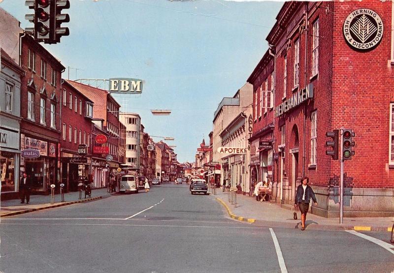 HERNING DENMARK DANEMARK STREET VIEW~VW VAN~STOREFRONTS POSTCARD 19167 PSTMK