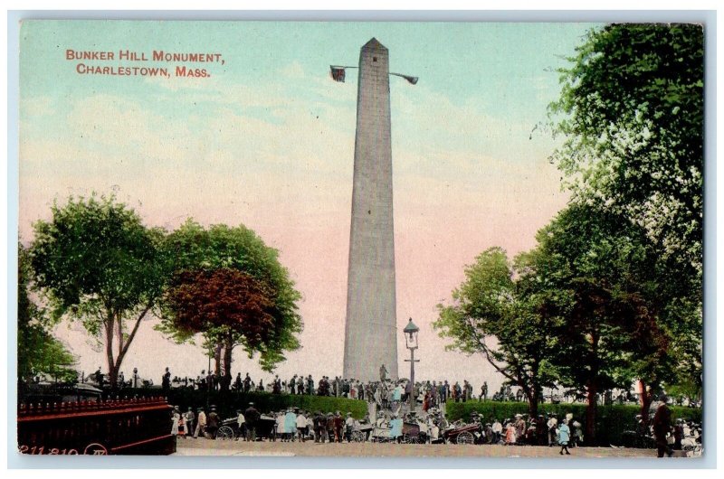 Charlestown Massachusetts MA Postcard Bunker Hill Monument People Scene c1910s