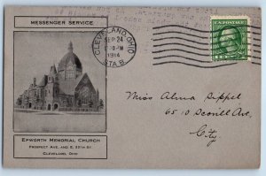 1914 Cleveland Ohio OH Postcard Epworth Memorial Church Messenger Service Posted