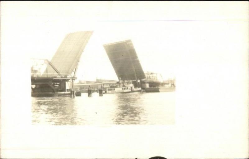 Drawbridge & Steamship Steamboat Henry A. Haber Hudson River NY? RPPC 