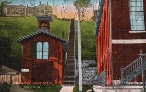 Galena IL-Illinois, Washington Street Steps, Vintage Postcard