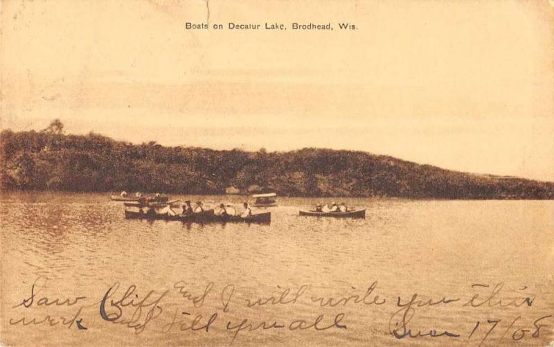 Brodhead Wisconsin scenic view boats on Decatur Lake antique pc Z44372