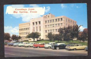 BIG SPRING TEXAS HOWARD COUNTY COURTHOUSE OLD CARS POSTCARD 1960 CHEVY WAGON