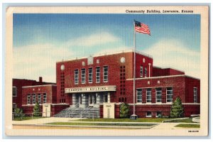 1953 Community Building Lawrence Linwood Kansas KS Tied Easter Seal Postcard