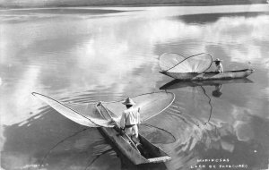 RPPC Mariposas, Lago de Pátzcuaro, Mexico Fishing Boats Vintage Postcard