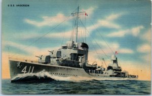1930s U.S.S. Anderson Destroyer Battleship Postcard