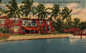 USA Low Tide Along Indian Creek Miami Beach Florida Linen Postcard 08.67