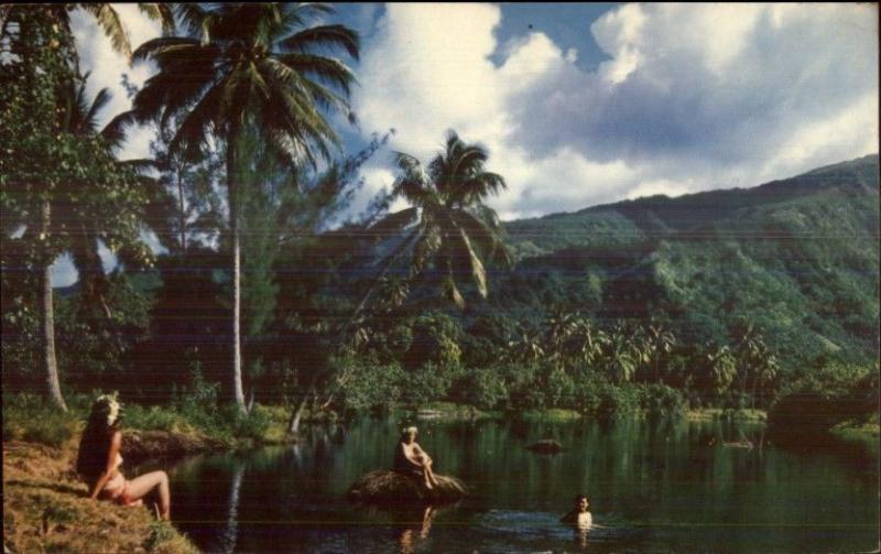 Tautira Tahiti Mouth of Vaitapira USED Postcard w/ STAMP