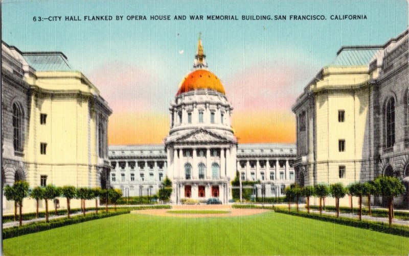 City Hall Flanked by Opera House and War Memorial Building - San Francisco CA